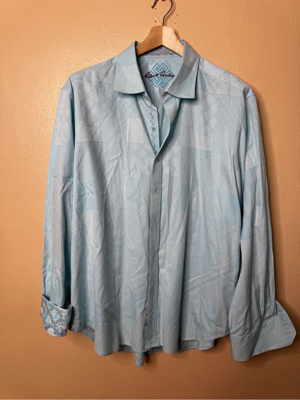 Robert Graham Mens 3XL Classic Fit Blue Geometric Button Up Shirt Flip Cuff